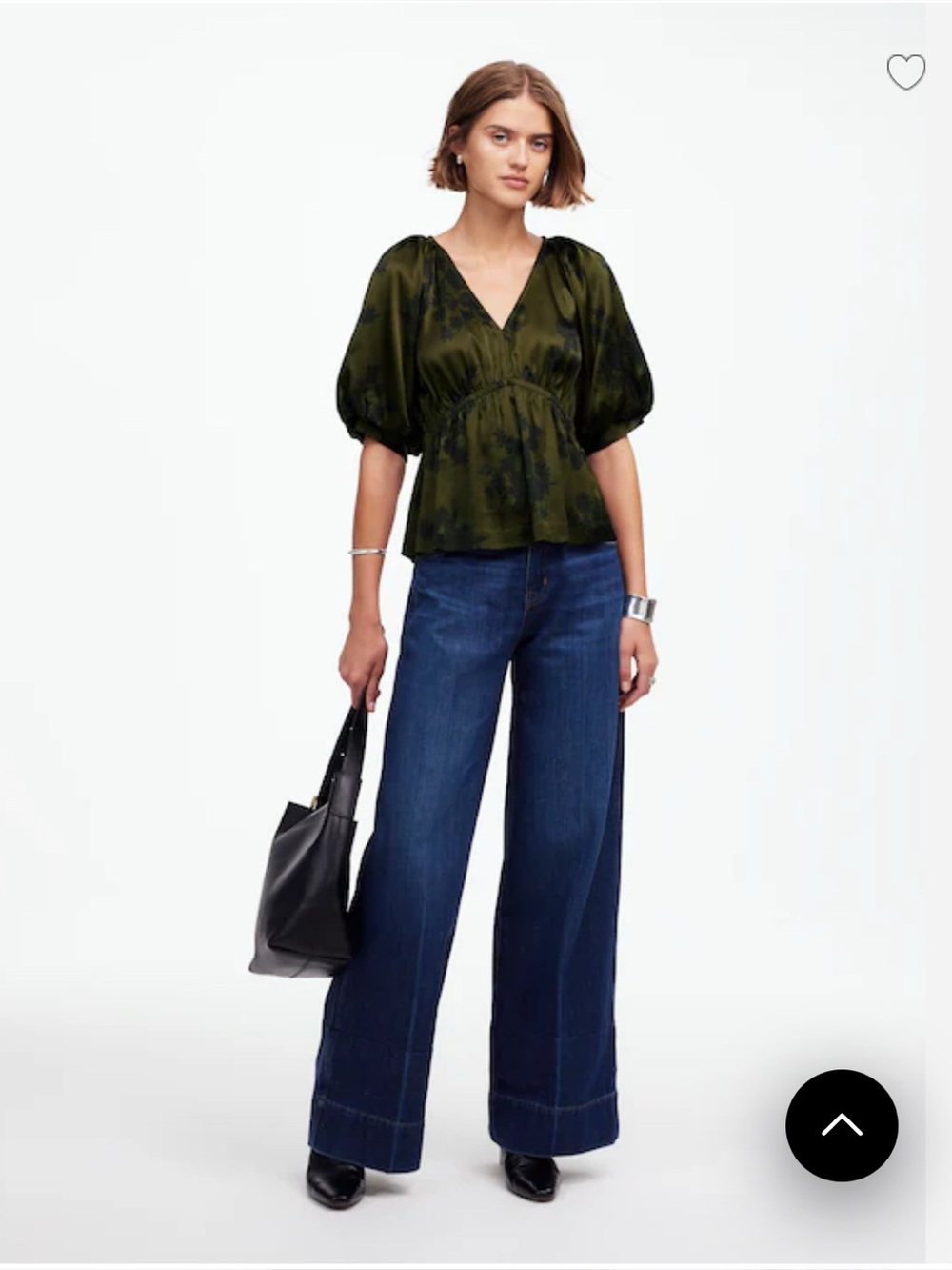 Madewell Shirred Puff-Sleeve Top in Satin Mossy Umber - Picture 6 of 10